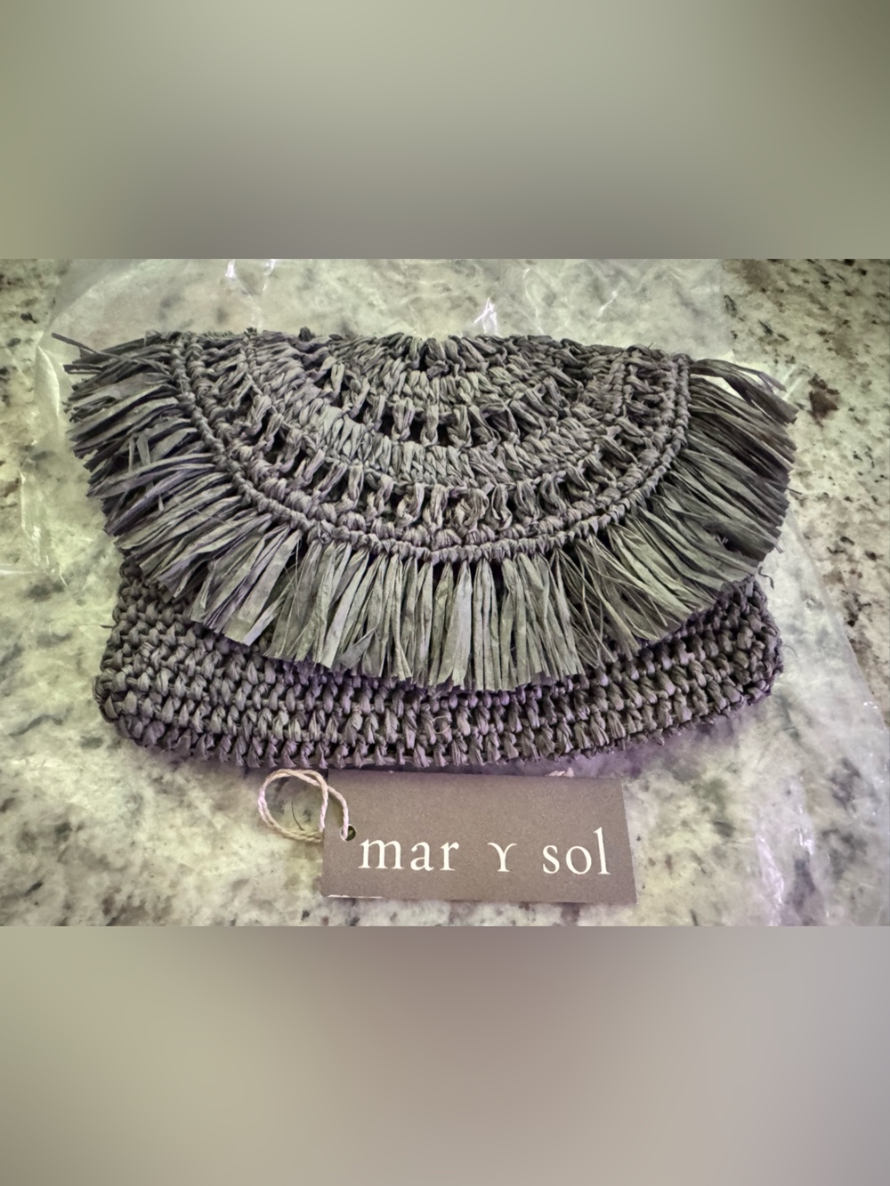 mar y sol woven straw gray Clutch Fringe Handmade